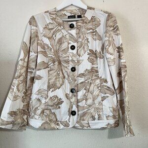 Chico's Additions Womens Beige Floral Button-Front Lightweight Jacket Size 1